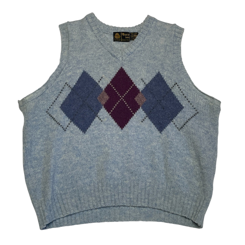 Warp Two Winter Wear Womens 100% Wool Argyle Blue Red Sweater Vest