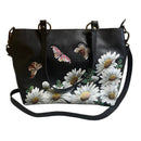 Anuschka Womens Black Leather Butterfly Daisy Flower Purse Crossbody Bag