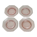 (4) Jeanette Diamond Design Pink Depression Glass Octagon 8 Sided 6" Plates