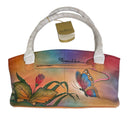 Anuschka Hand Painted Butterfly Flower Rainbow Leather Tote Purse Handbag