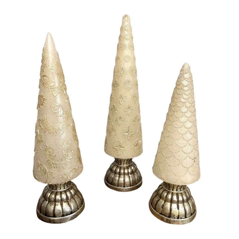 Valerie Parr Hill 3 Glistening Beige Gold Wax Christmas Tree Luminaries Set