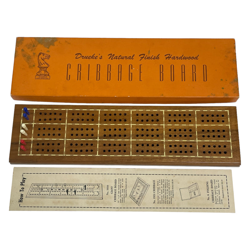 Drueke's Natural Finish Hardwood Orange Box Cribbage Board Card Game No. 28