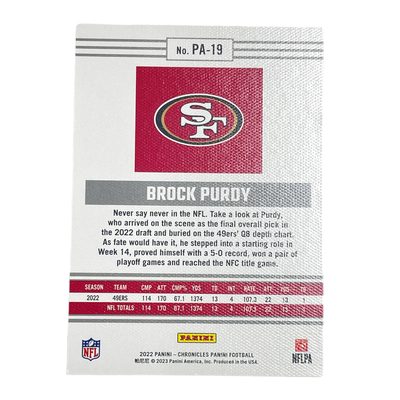 Brock Purdy San Francisco 49ers 2022 Panini Chronicles Football Card