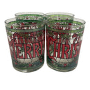 (4) Ceraglass Stained Glass Merry Christmas Double Old Fashion 12 oz Tumblers