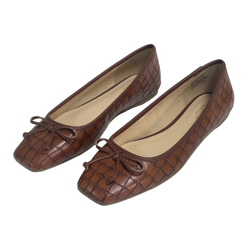 Liz Claiborne LC Flushing Womens Brown Cognac Croc Square Toe Ballet Flats