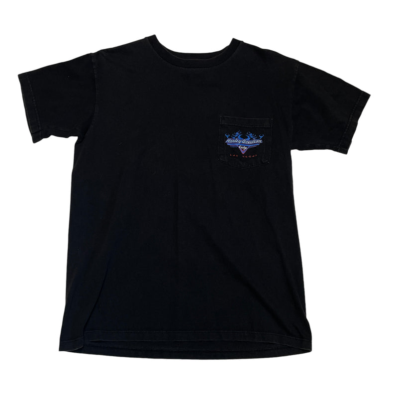 Harley Davidson Cafe Las Vegas Men's Motorcycle Blue Flames Black T-Shirt