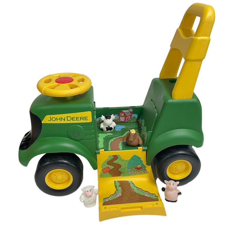 John Deere Kids Push Wheel 3 in 1 Ride-On Tractor w/ Farm Animal Figure Toys