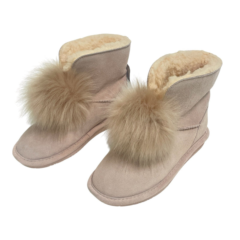 Bearpaw Libby Women's Suede Sheepskin Wool Fur Slip On Pom Pom Ankle Boots