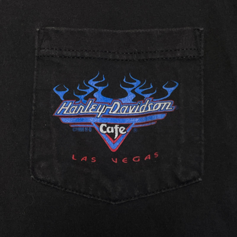 Harley Davidson Cafe Las Vegas Men's Motorcycle Blue Flames Black T-Shirt