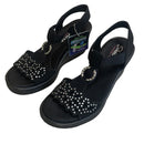 Skechers Cali Queen B Rumblers Memory Foam Black High Heel Wedge Sandals