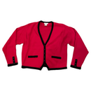 Talbots Womens Red Black V-Neck Button Merino Wool Cardigan Sweater