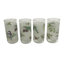 (4) Pfaltzgraff Winterwood Chickadee Bird Pine Berries Glass 16 oz 5-3/4" Tumblers