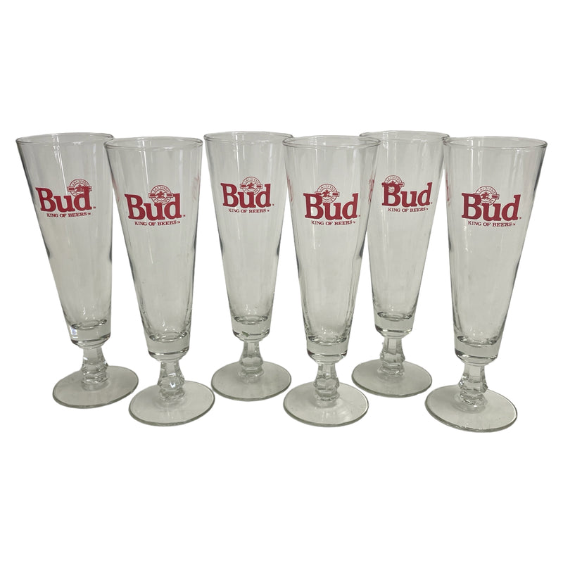 (6) Budweiser Bud King of Beers 10 oz Flute Pilsner Glasses