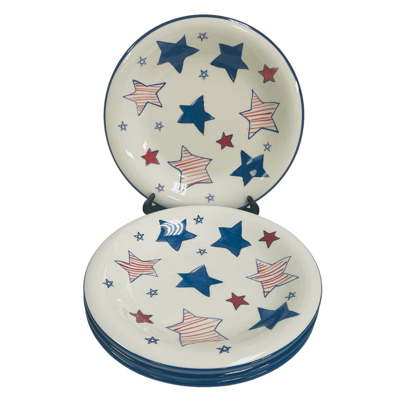 (4) Eddie Bauer Home Red White Blue American USA Stars 7 3/4" Lunch Salad Plates