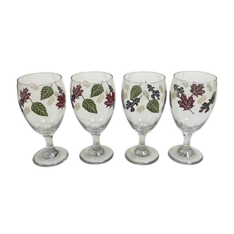 (4) Libbey Autumn Fall Leaf Leaves 16 oz Wine Glass Water Goblets