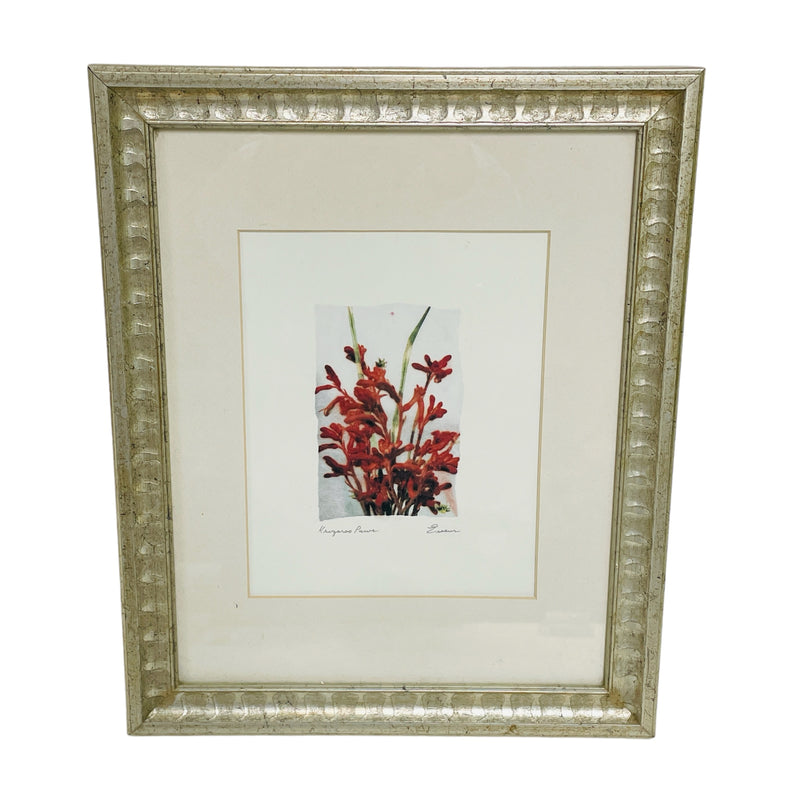 Ken Evans Kangaroo Paws Red Flowers Floral 13.5"x16.5" Framed Print