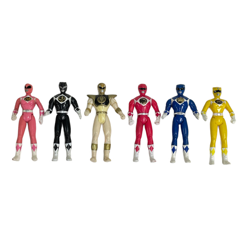 (6) Mighty Morphin Power Rangers 1995 White Red Blue Black Pink 4" Action Figures