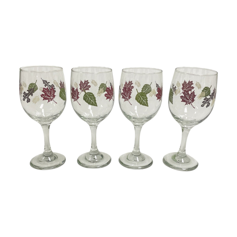 (4) Libbey Autumn Fall Leaf Leaves 12 oz Wine Glasses