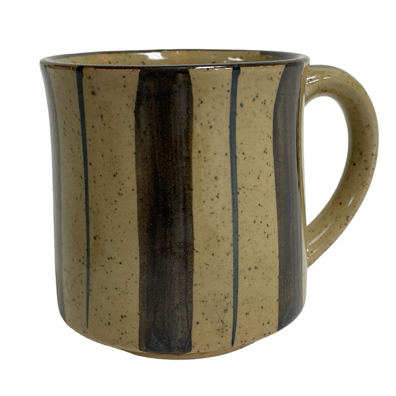 (4) Made In Japan Brown Blue Stripe Speckled Tea Coffee Mug Set