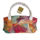 Anuschka Hand Painted Butterfly Flower Rainbow Leather Tote Purse Handbag