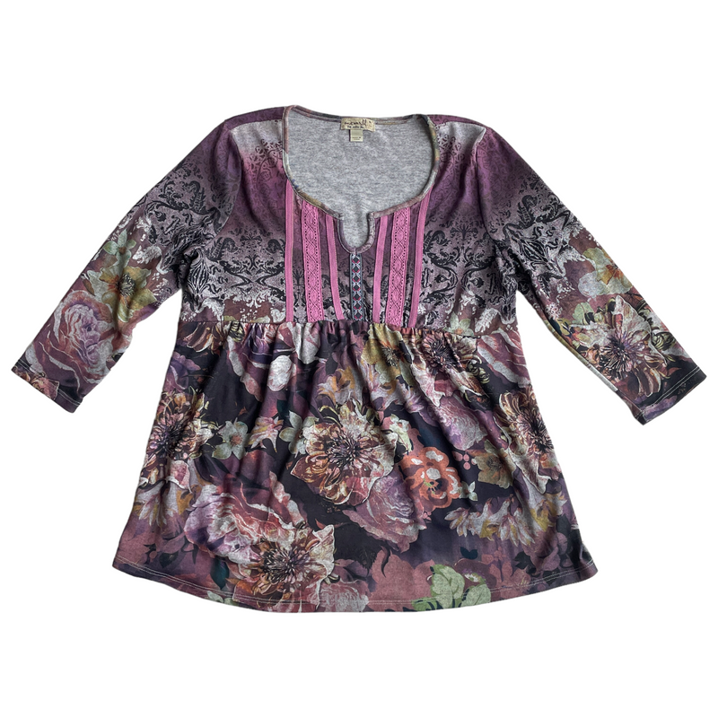 One World Womens Mult-Color Floral Flowers Bohemian Boho Blouse Shirt