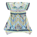 One World Womens Geometric Boho Multi-Color Open Shoulder Stretchy Tunic Shirt