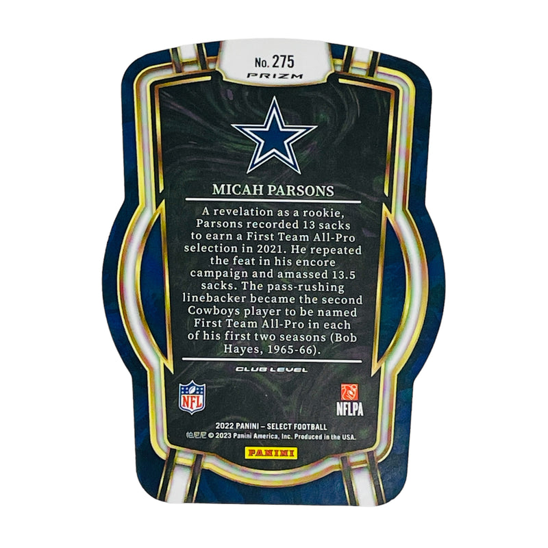 Micah Parsons Cowboys 2022 Select Club Level Green Yellow Die Cut Card