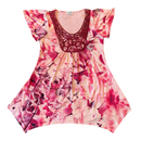 One World Womens Lace Neck Floral Flowers Pink Red Stretchy Tunic Shirt