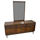 Bassett Furniture Tavern Walnut Brown MCM Full Bed Chest Dresser Bedroom Set