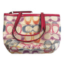 Coach Scribble Monogram Canvas Hot Pink Leather Trim Purse Tote Bag F21894
