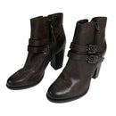 G.I.L.I Addison Double Zip Buckle Leather Ankle Heel Boots