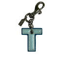 Coach Keychain Key Ring Fob Silver Blue Letter "T" Leather Charm