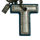 Coach Keychain Key Ring Fob Silver Blue Letter "T" Leather Charm
