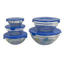 Imperial Durable Heat Resistant Butterfly Glass Bowls w/ Blue Lids Set of 5