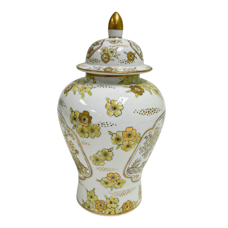 Gold Imari Hand Painted Japanese Yellow Gold Floral Flowers 12" Vase