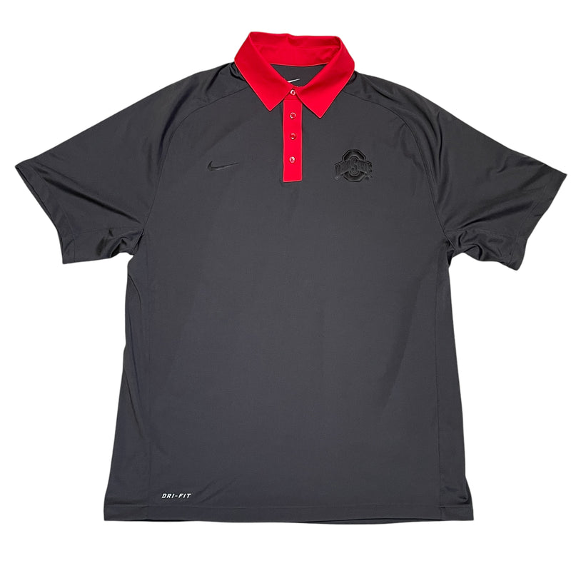 Nike Mens Dri Fit Ohio State University OSU Buckeyes Gray Red Polo Shirt