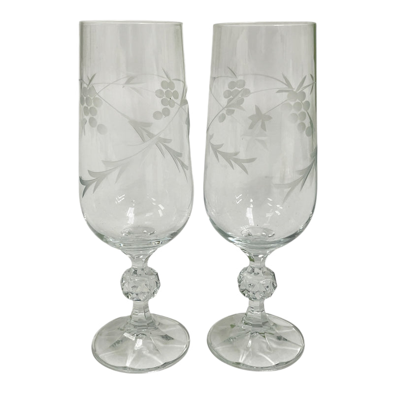 (2) Duiske Fiona Suite Irish Etched Vine Grape 6 fl oz Champagne Wine Glasses