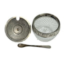 Diamond Cut Glass Relish Mustard Salt Bowl w/ Metal Lid & Spoon