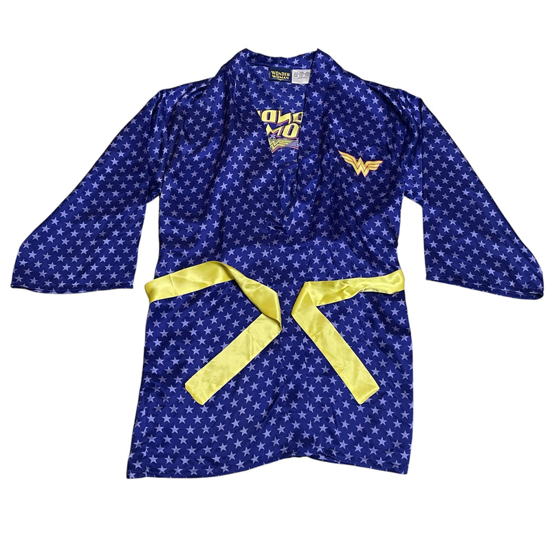 Warner Brothers Bros. Wonder Woman 100% Silk Stars Blue Yellow Robe