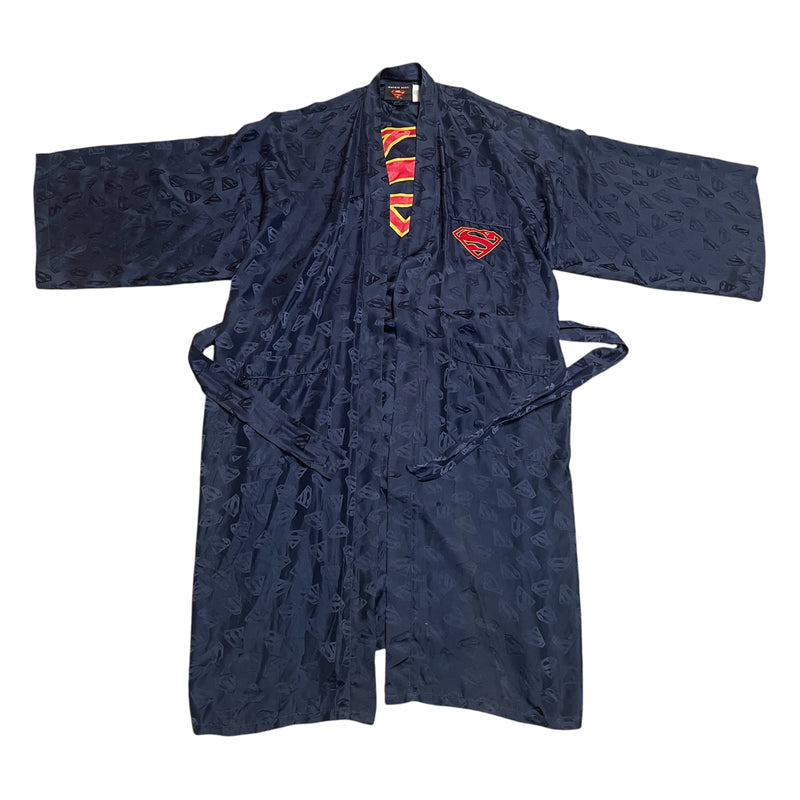 Warner Brothers Bros. Superman Mens 100% Silk Navy Blue Robe