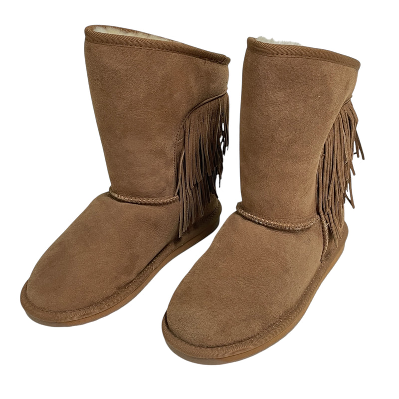 EMU Australia Woodstock Womens 100% Sheepskin Brown Fringe Back Calf Boots