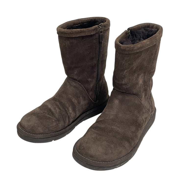 UGG Australia Womens Brown Leather Sheepskin Side Zipper Calf Boots