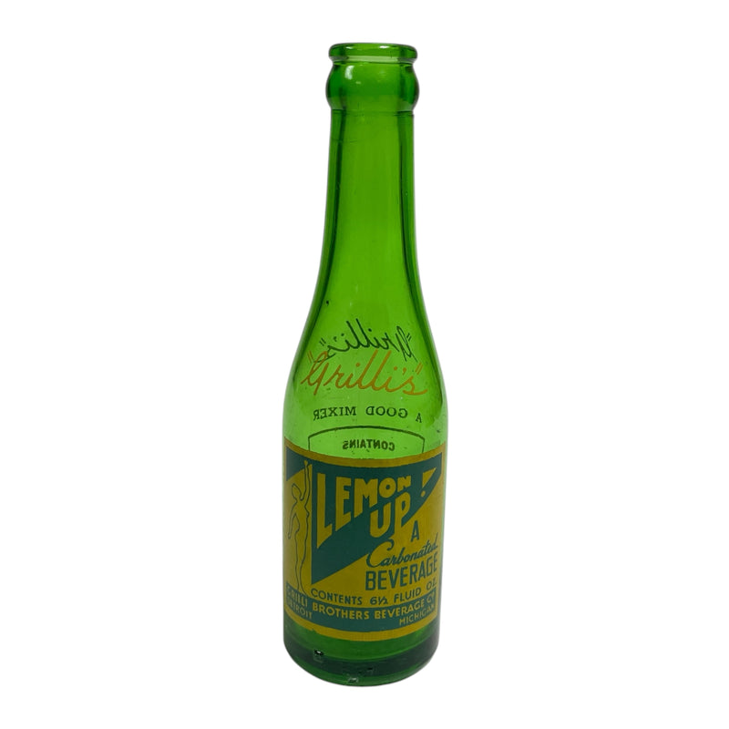 Grilli's Brothers Lemon Up A Carbonated Beverage Green 6 1/2 oz Empty Glass Bottle