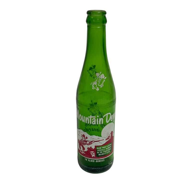 Mountain Dew Hillbilly Green Glass 10 Ounces Empty Glass Soda Pop Bottle