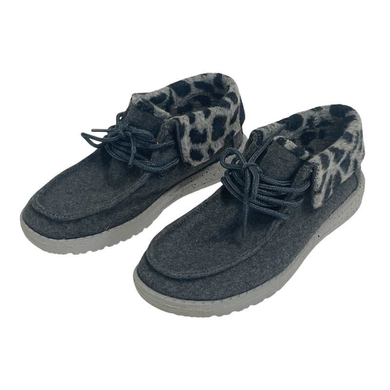 Hey Dude Britt Grey Blue Cheetah Animal Print Slip On Comfort Shoes