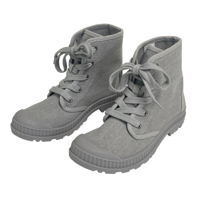 SO Dragonfruit Womens Grey High Top Chunky Lug Heel Canvas Ankle Boots