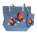 Sharif Perforated Collage Butterfly Shopper Tote Purse w/ Wristlet