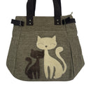 Kaukkos Canvas Furry Kitty Cat Purse Handbag Tote Bag