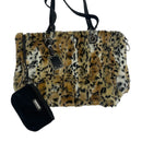 B. Makowsky Womens Cheetah Faux Fur Shoulder Purse Handbag Bag w/ Wristlet