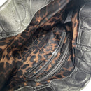 B. Makowsky Leopard Lining Leather Silver Crocodile Purse Handbag Bag A203085